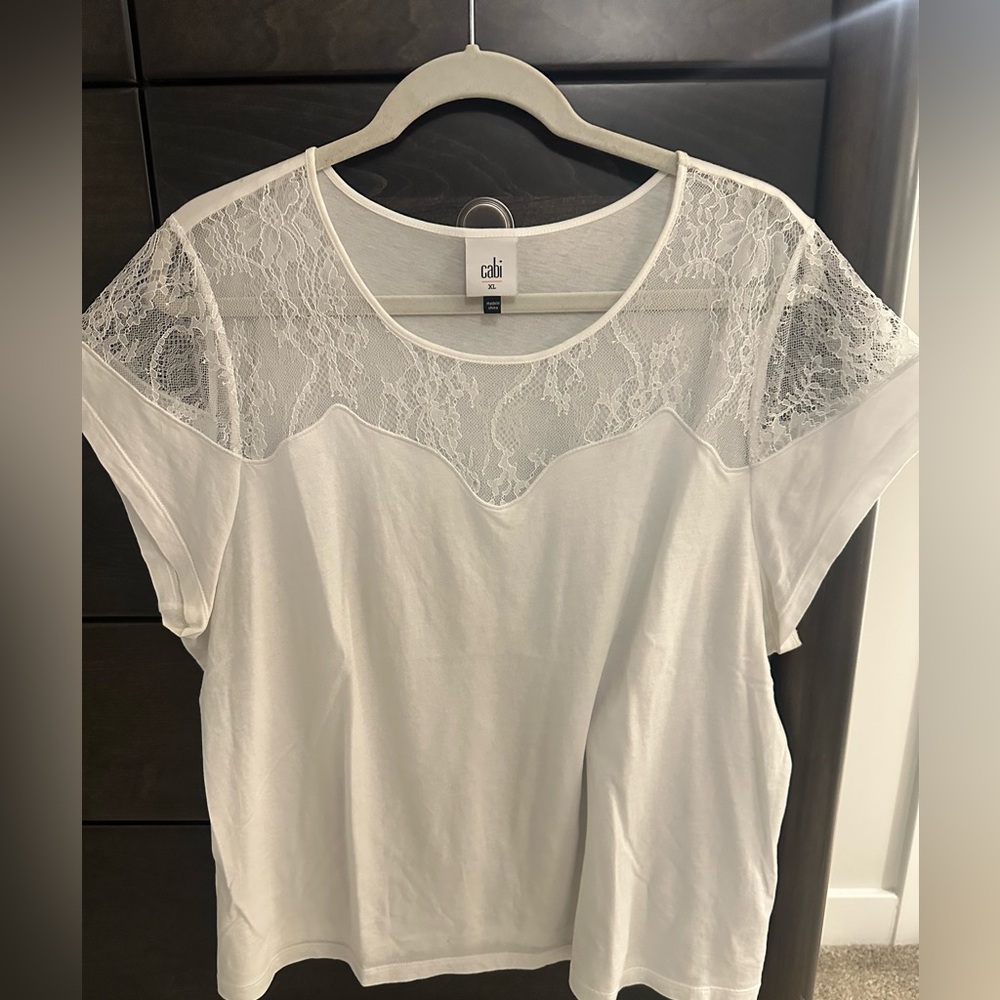 CAbi White Lace Detail Blouse